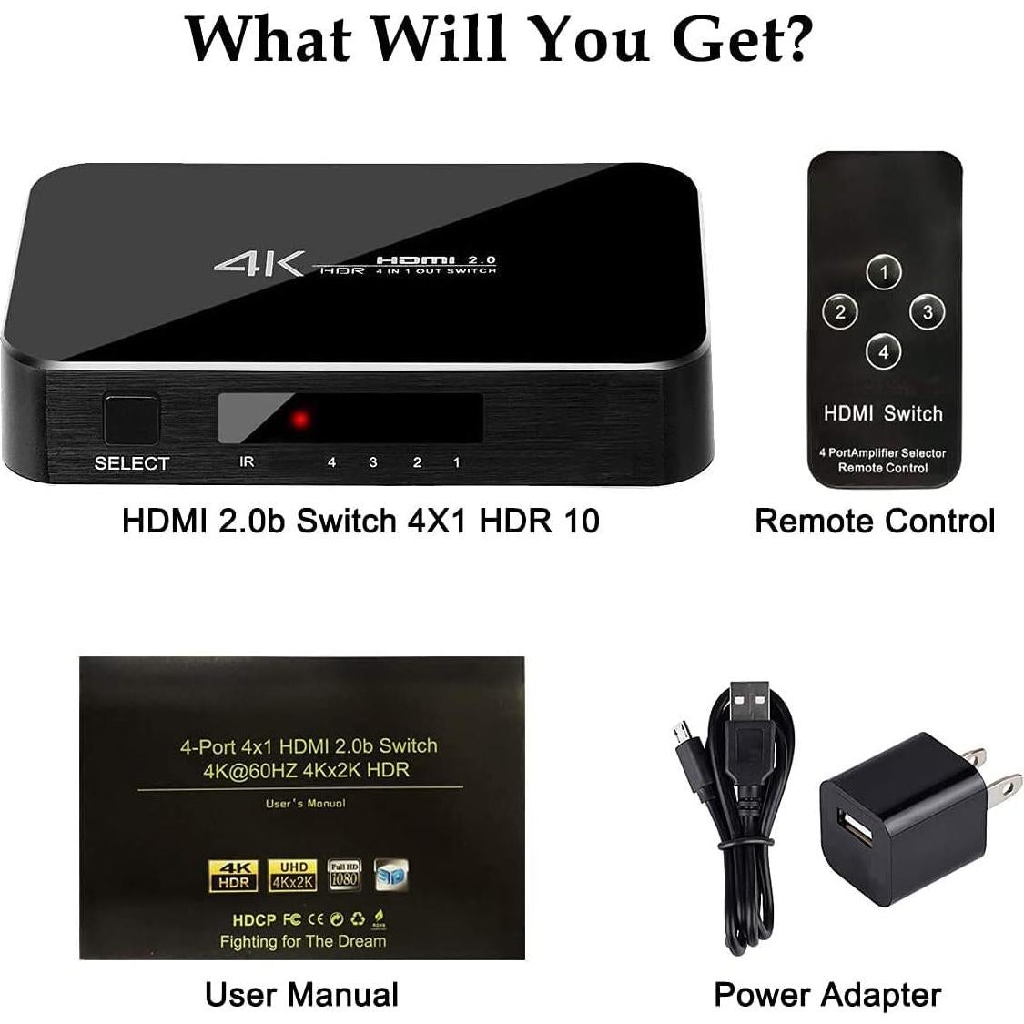 Conmutador HDMI 4X1 ENBUER 4K Ultra HD 60Hz Control Remoto