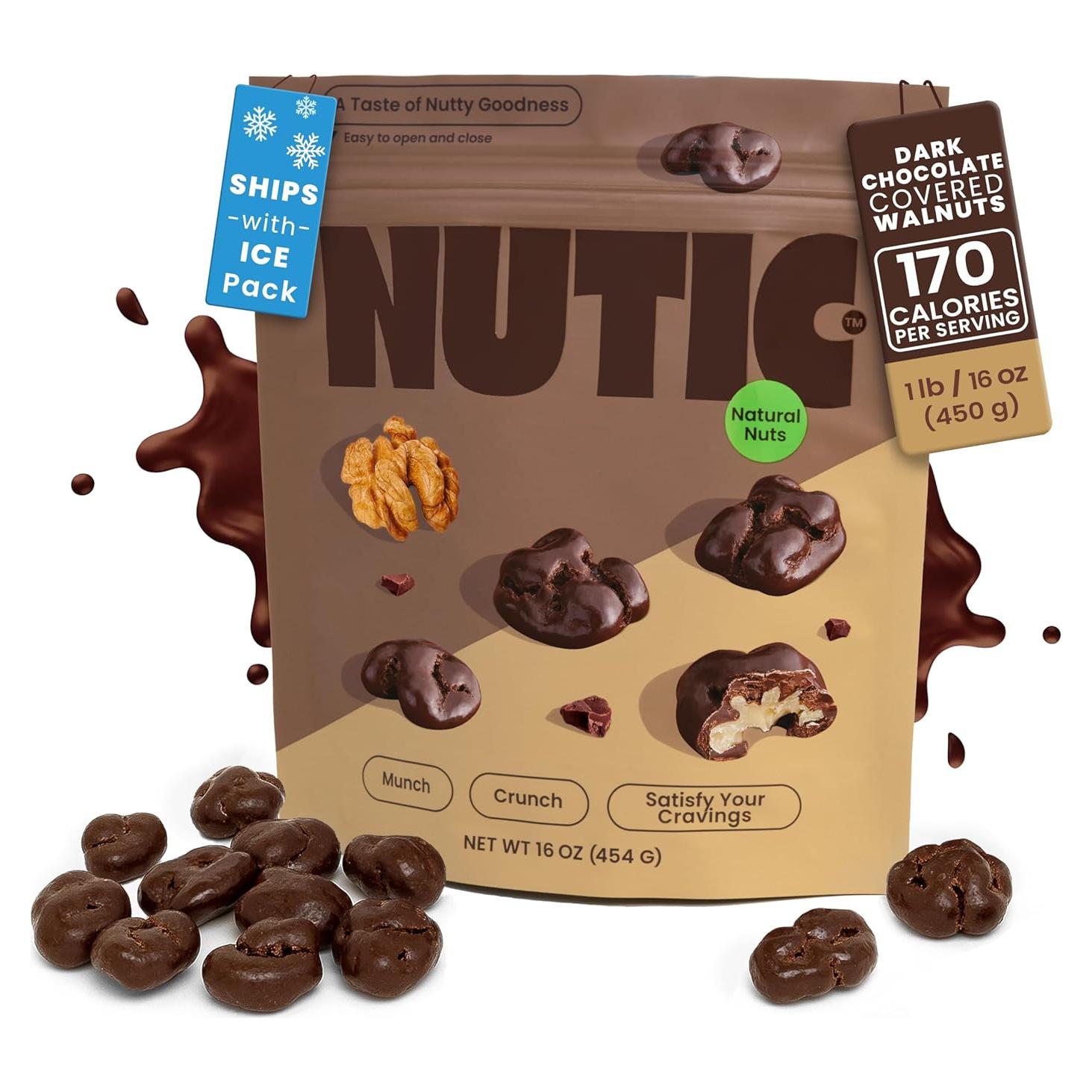 Nueces Cubiertas de Chocolate Oscuro Nutic - 450g Gourmet