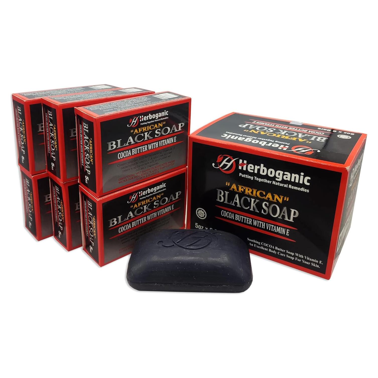 Jabón Negro Africano Herboganic 6x142g Manteca de Cacao Vitamina E