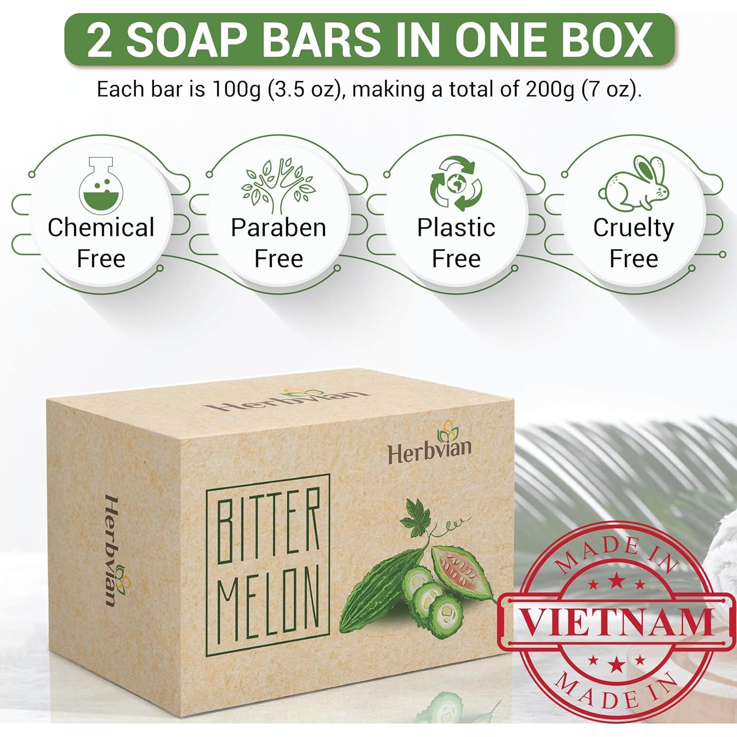 Jabón Antibacteriano Herbal 2 PCS Melón Amargo Moringa 200g