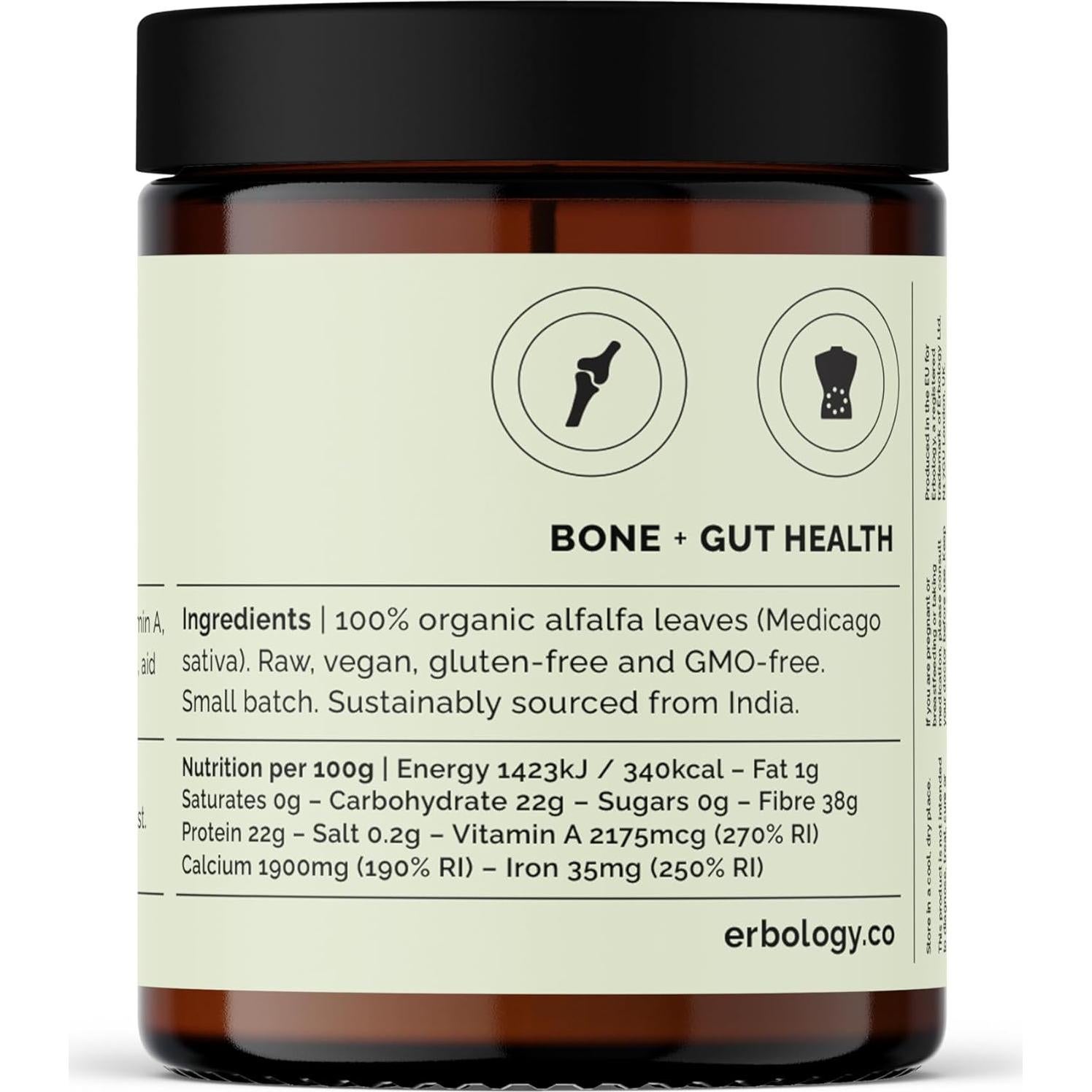 Polvo de Alfalfa Orgánico Erbology 90.72 g - Vegano y Sin OGM