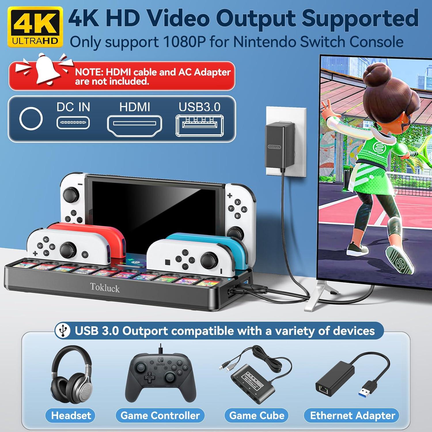 Estación de Acoplamiento Tokluck para Nintendo Switch con Cargador