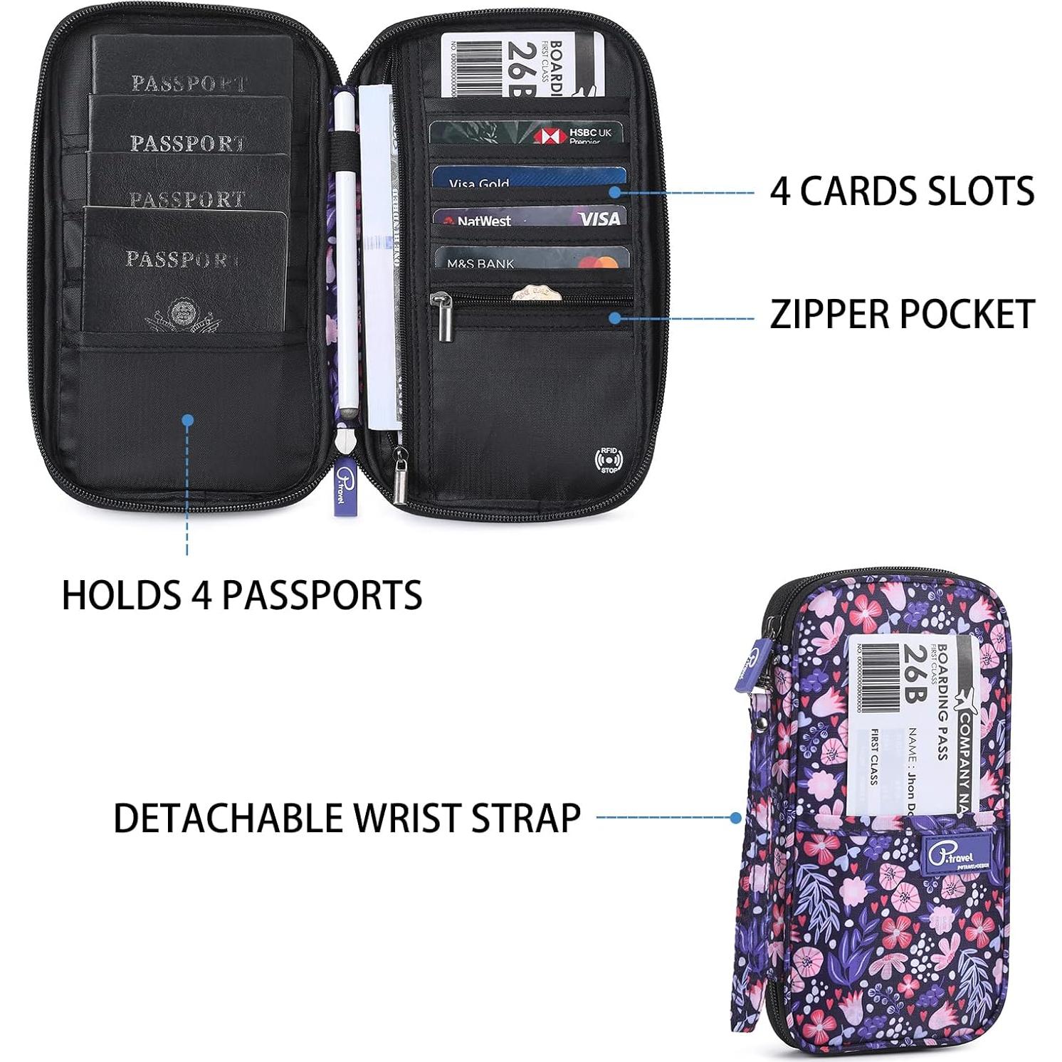 Billetera de Pasaporte Familiar RFID Rosa Impermeable 12.7x17.8cm