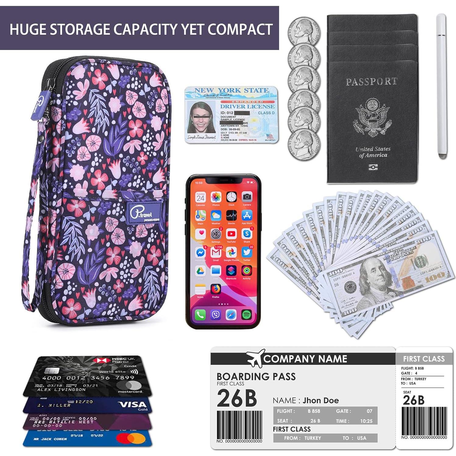 Billetera de Pasaporte Familiar RFID Rosa Impermeable 12.7x17.8cm