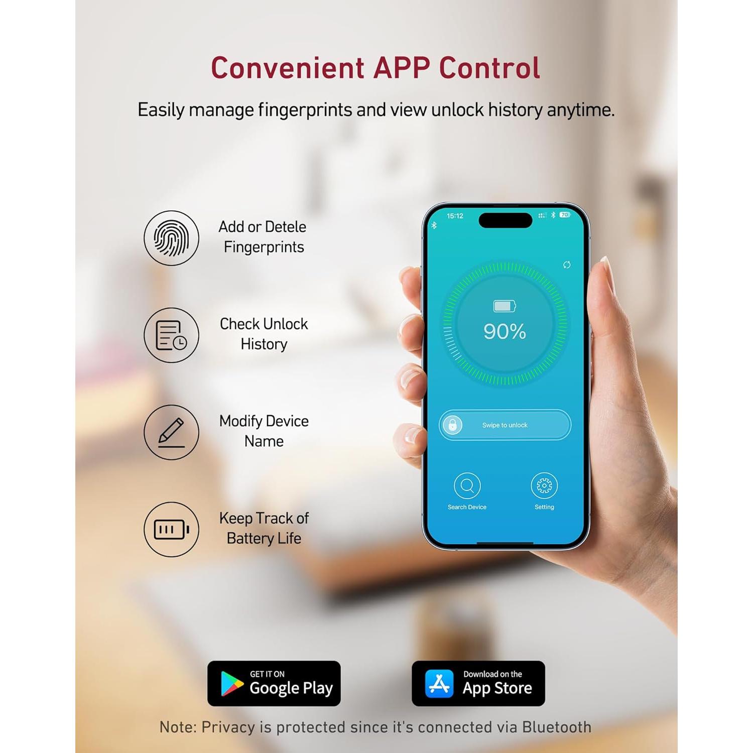 Caja Fuerte Biométrica BILLCONCH para Armas - Rojo, 4 Métodos de Acceso