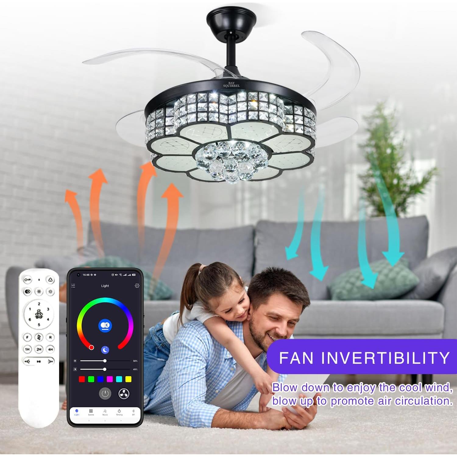 Ventilador de Techo Retráctil BAYSQUIRREL 106.68 cm con Luz RGB-LED