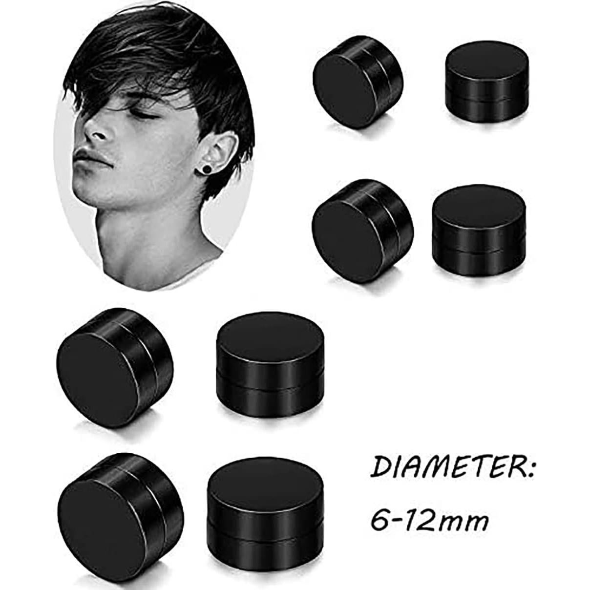 Pendientes Magnéticos Falsos YZstyle Acero Inoxidable Negro 12mm