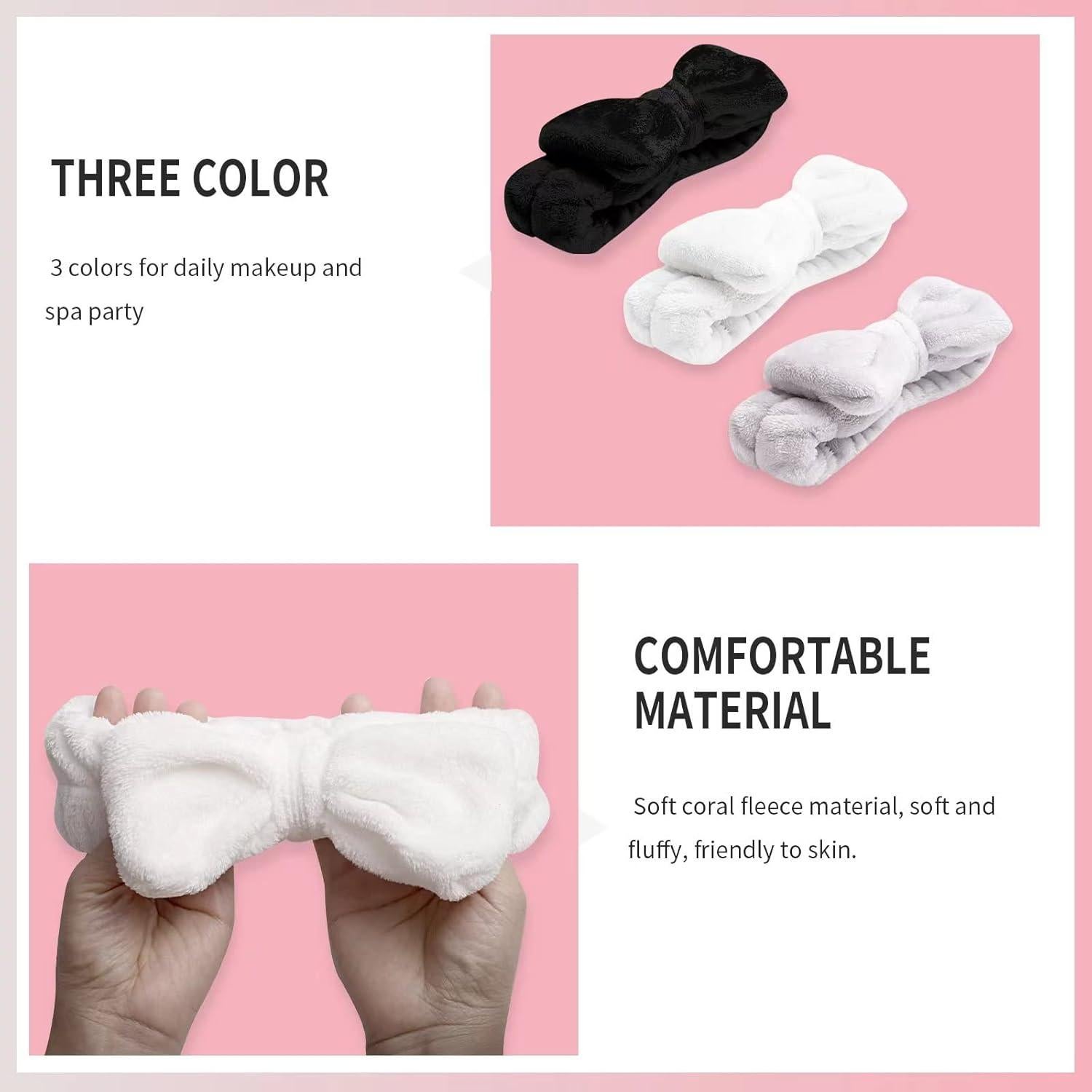 Diadema de Spa WSYUB 3 Piezas Lazo Suave para Maquillaje