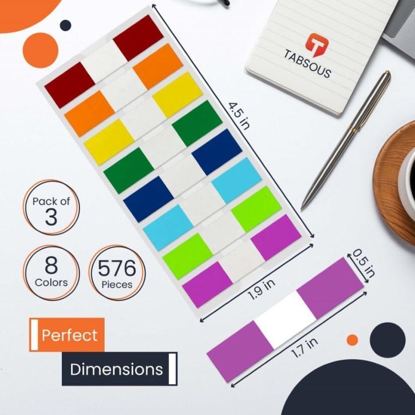 Pestañas Adhesivas Reposicionables Tabsous 576 Unidades - 8 Colores