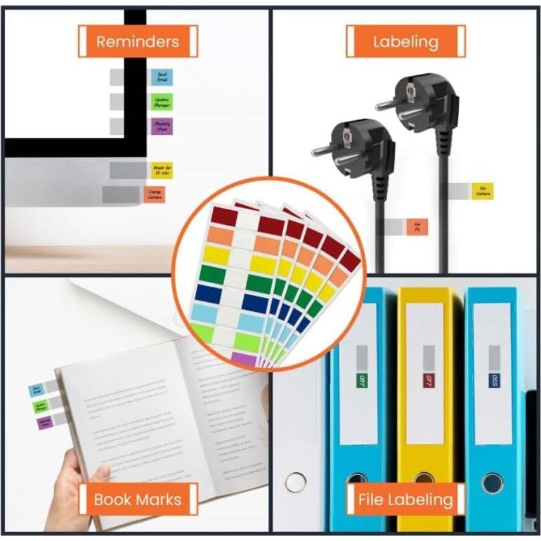 Pestañas Adhesivas Reposicionables Tabsous 576 Unidades - 8 Colores
