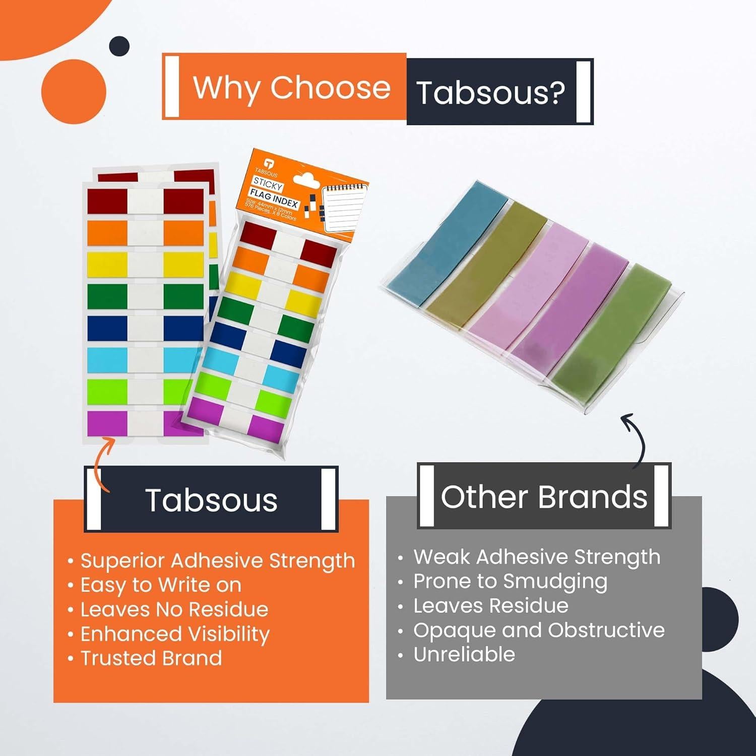 Pestañas Adhesivas Reposicionables Tabsous 576 Unidades - 8 Colores