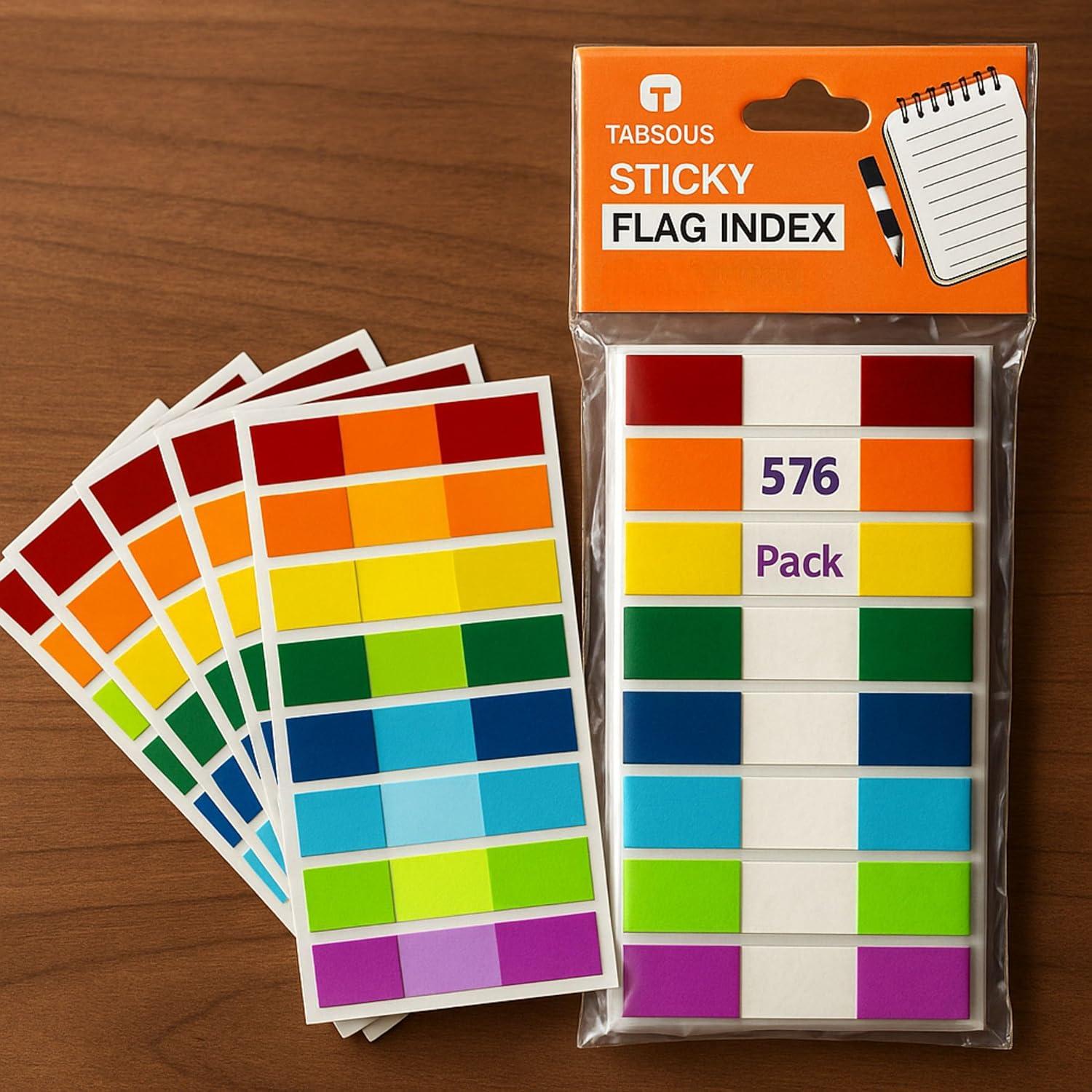 Pestañas Adhesivas Reposicionables Tabsous 576 Unidades - 8 Colores