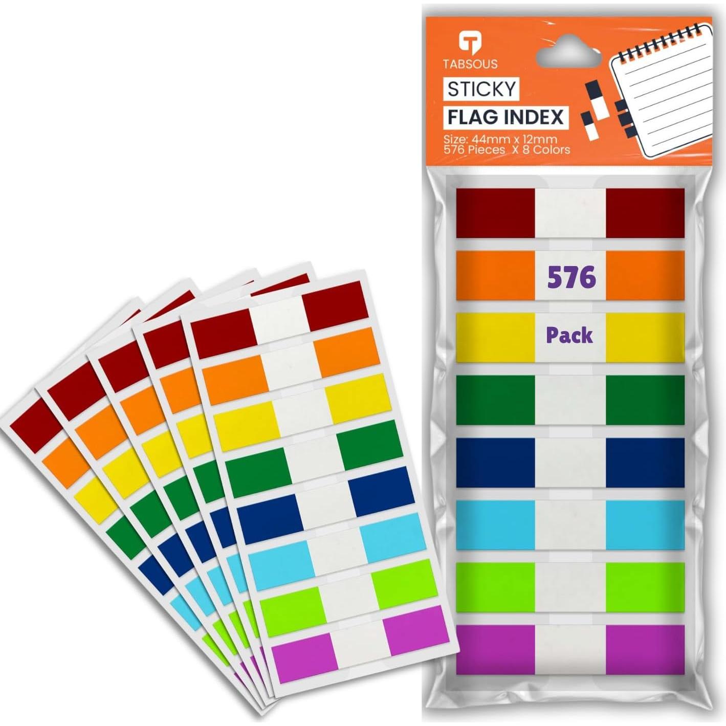 Pestañas Adhesivas Reposicionables Tabsous 576 Unidades - 8 Colores