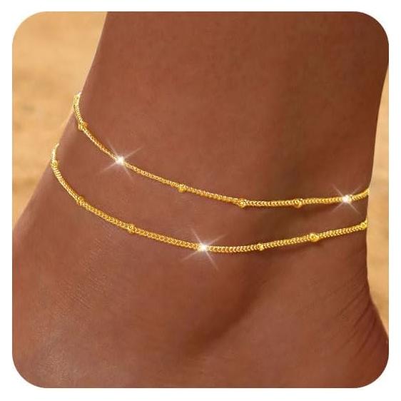 Brazaletes de Tobillo FUNEIA Oro y Plata para Mujeres 21.8 cm