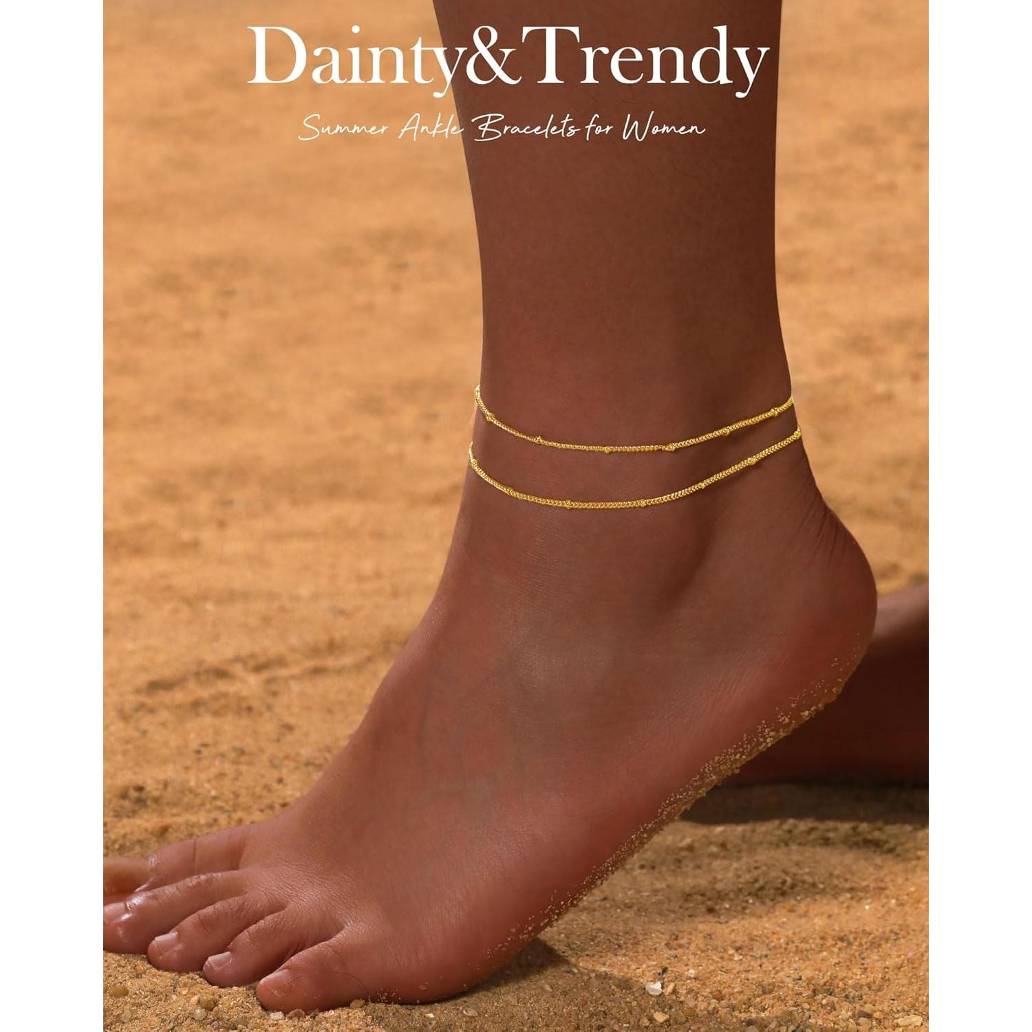 Brazaletes de Tobillo FUNEIA Oro y Plata para Mujeres 21.8 cm