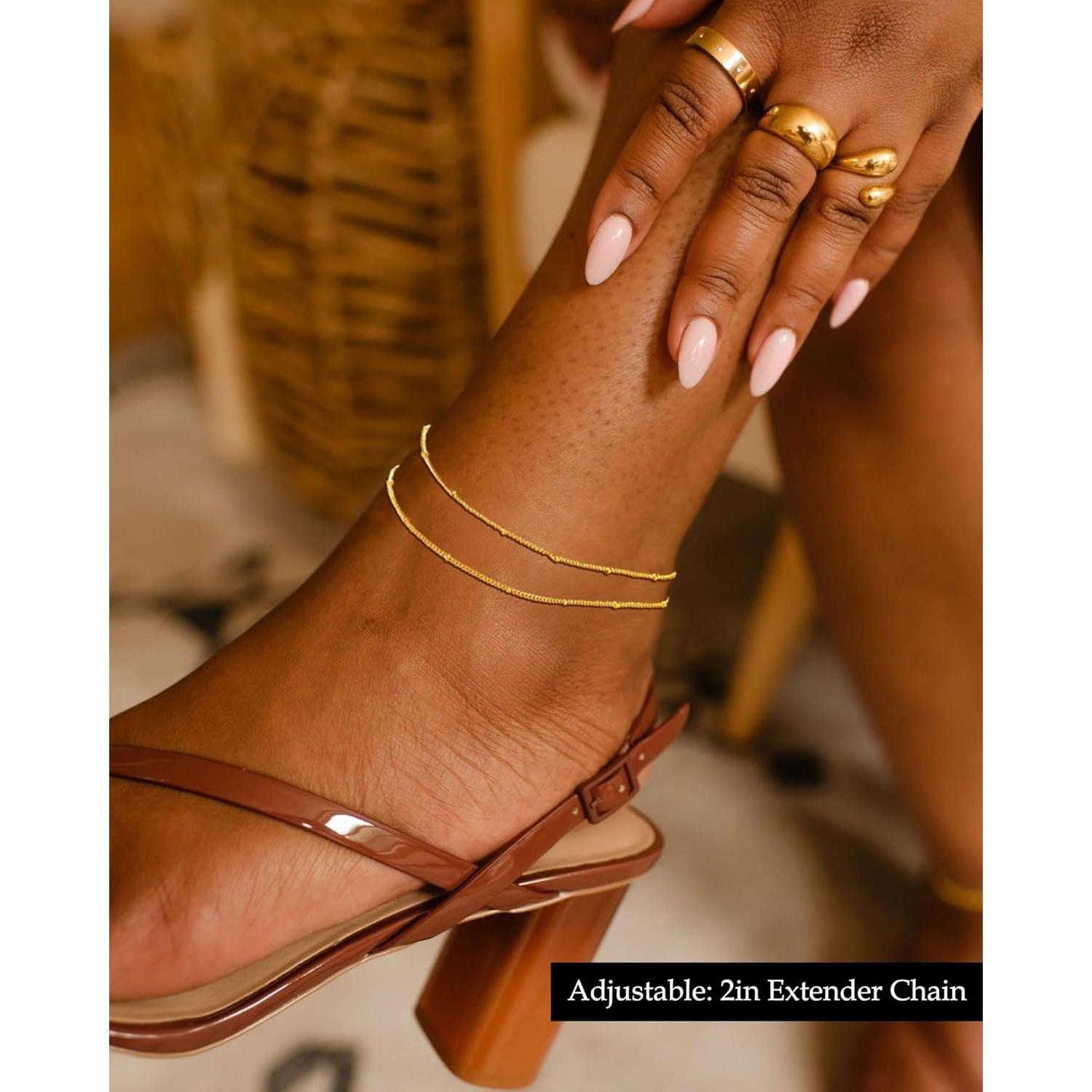 Brazaletes de Tobillo FUNEIA Oro y Plata para Mujeres 21.8 cm