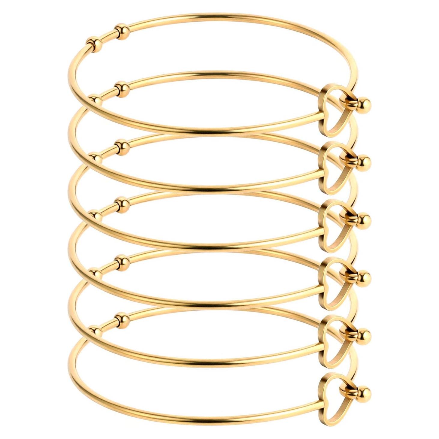 6 Pulseras Abiertas de Acero Inoxidable 14K ALEXCRAFT