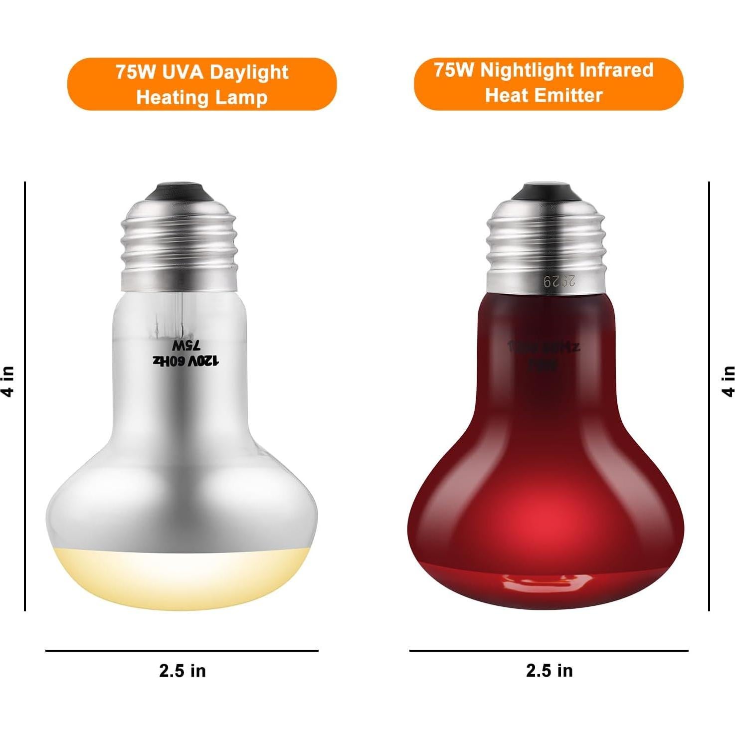 Paquete de 2 Bombillas de Calor para Reptiles DXOPHIEX 75W