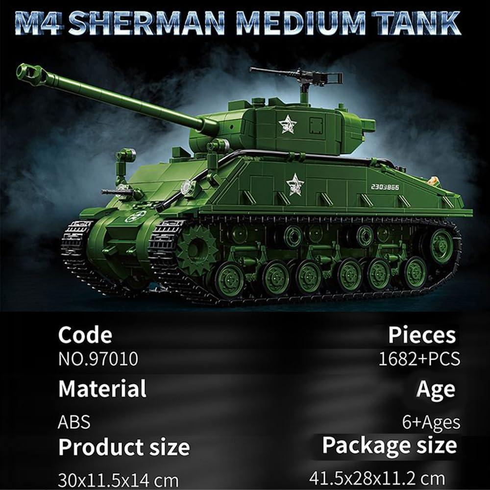 Bloques de Construcción Tanque M4 Sherman Kowkis 1682 Piezas
