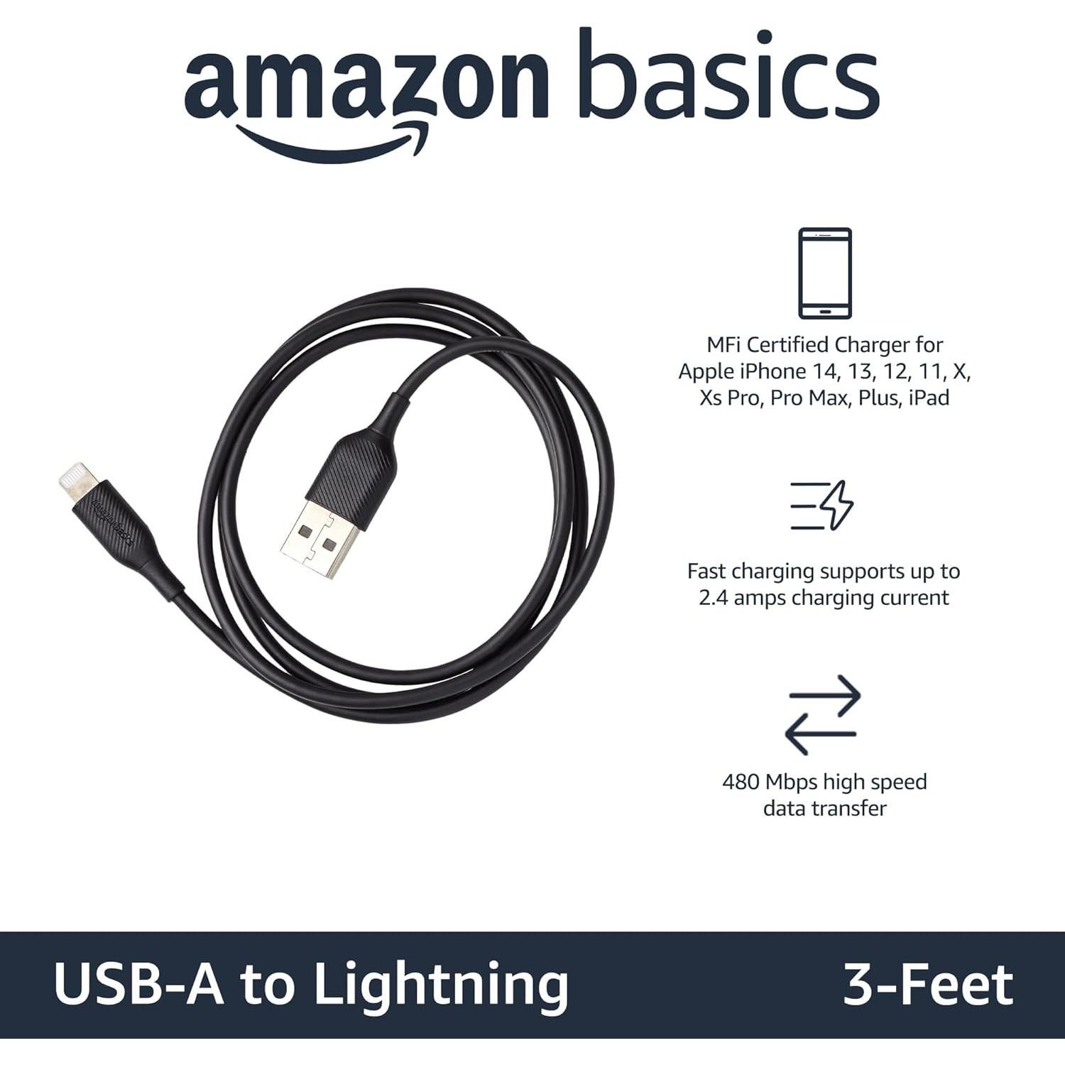 Cables de Carga USB-A a Lightning Amazon Basics - 0.91m, 2 Pzs