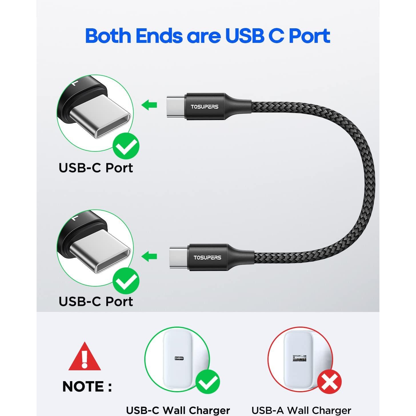 Cable USB C a USB C 30.48cm 60W Carga Rápida 2 Paquete