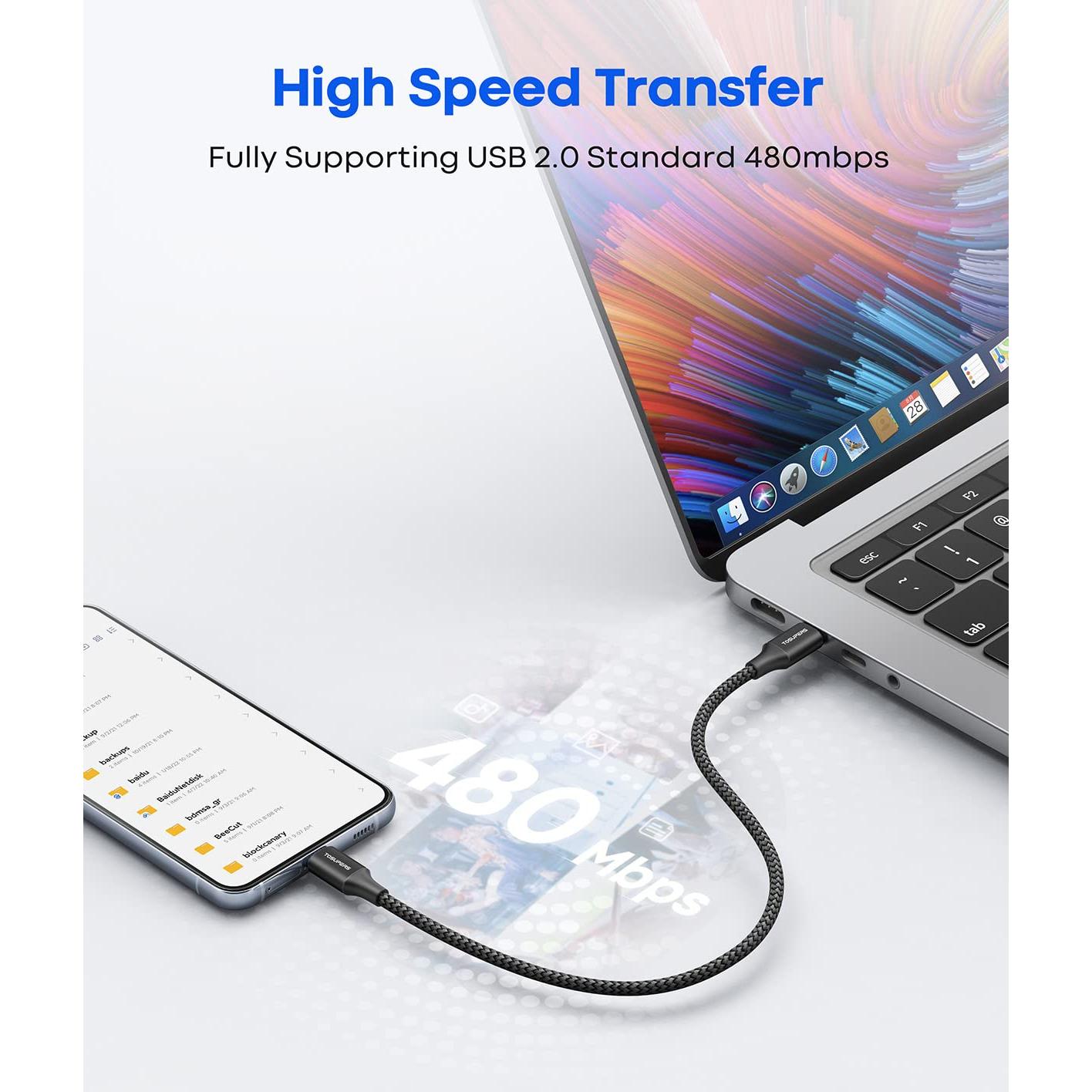 Cable USB C a USB C 30.48cm 60W Carga Rápida 2 Paquete