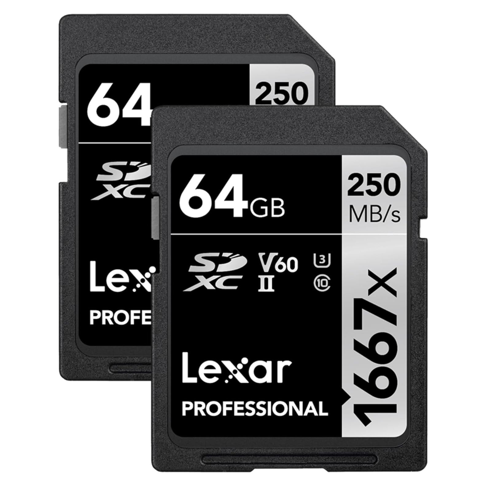 Lexar 64GB (2-Pack) Tarjeta SDXC UHS-II 250MB/s Full HD 4K