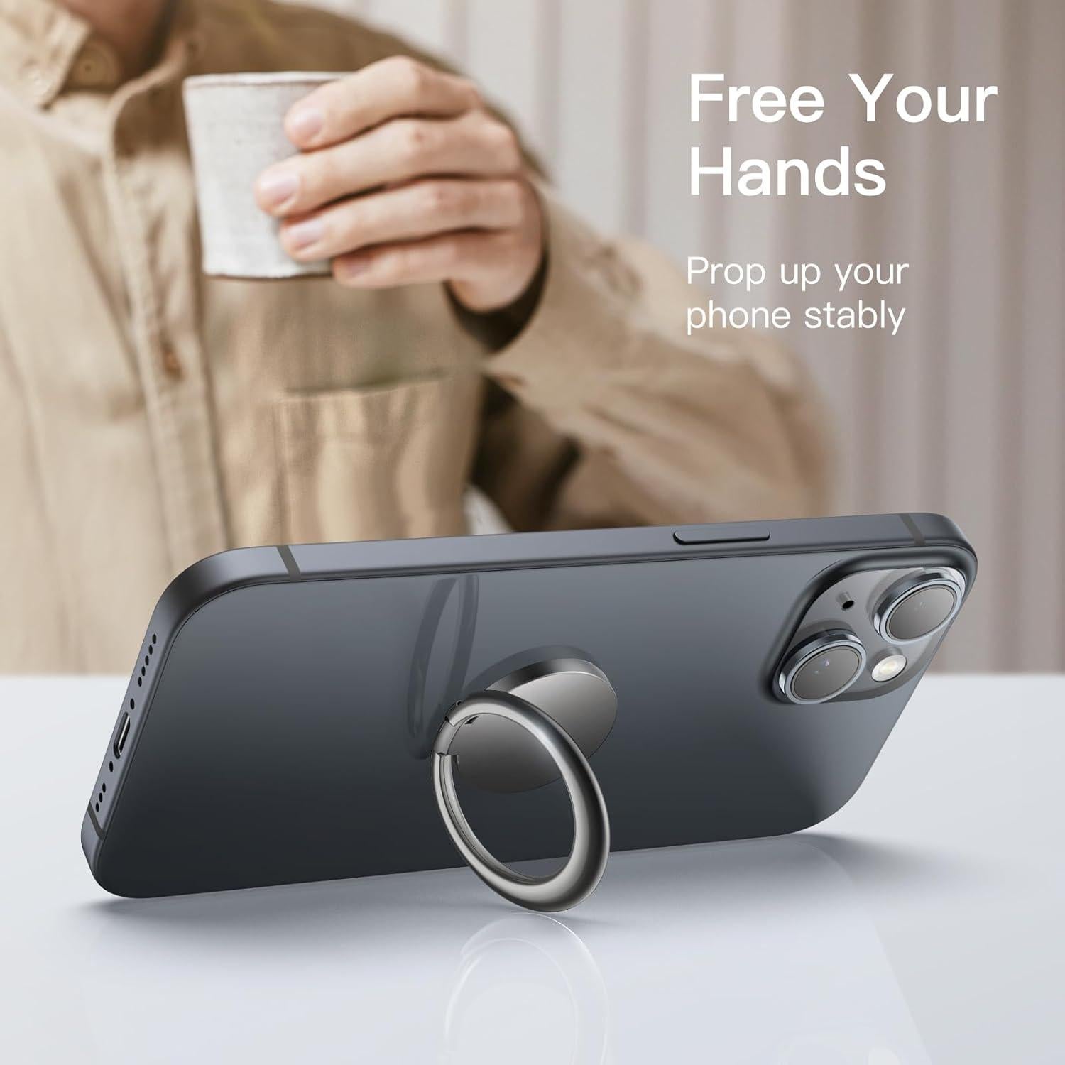 Soporte de dedo metálico JETech para teléfono - Negro