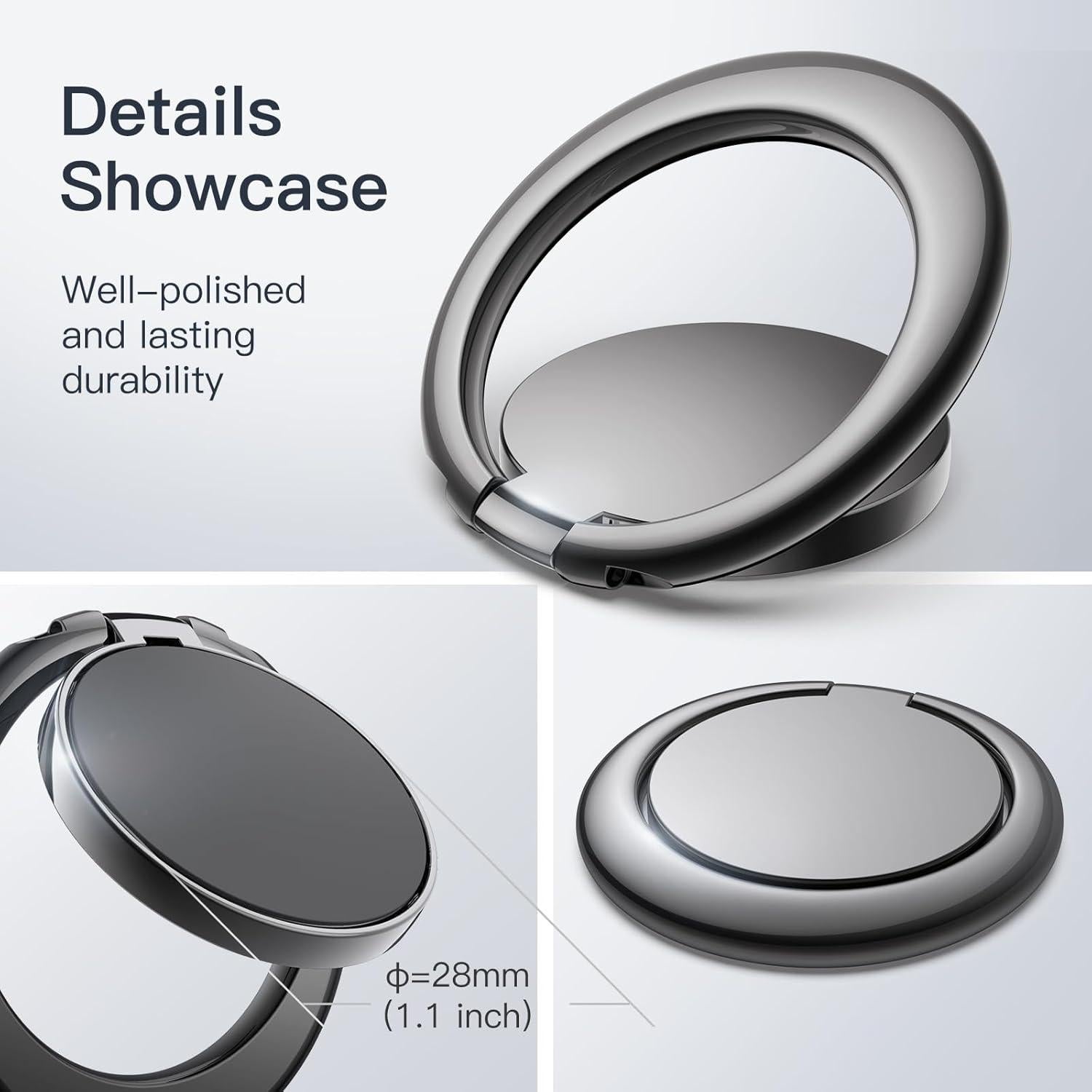 Soporte de dedo metálico JETech para teléfono - Negro