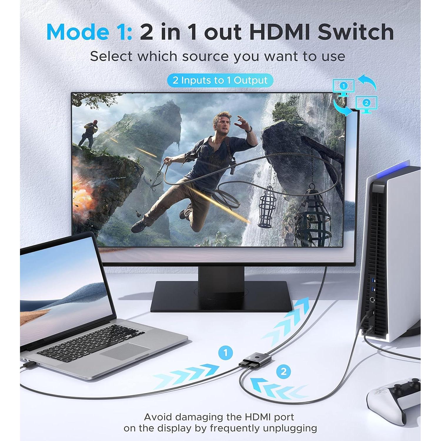 Interruptor HDMI 2 en 1 WARRKY 4K 60Hz con Cable 1m