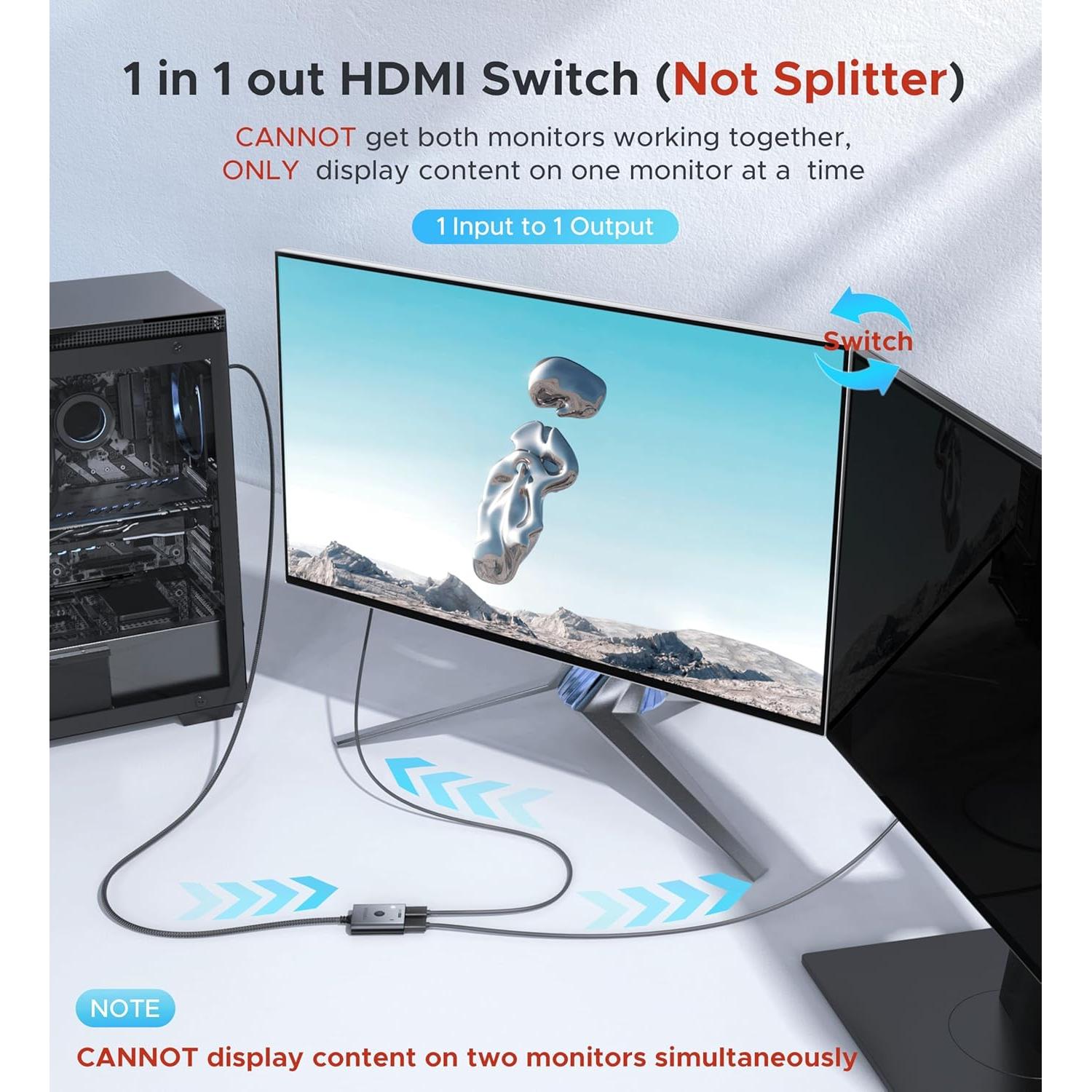 Interruptor HDMI 2 en 1 WARRKY 4K 60Hz con Cable 1m