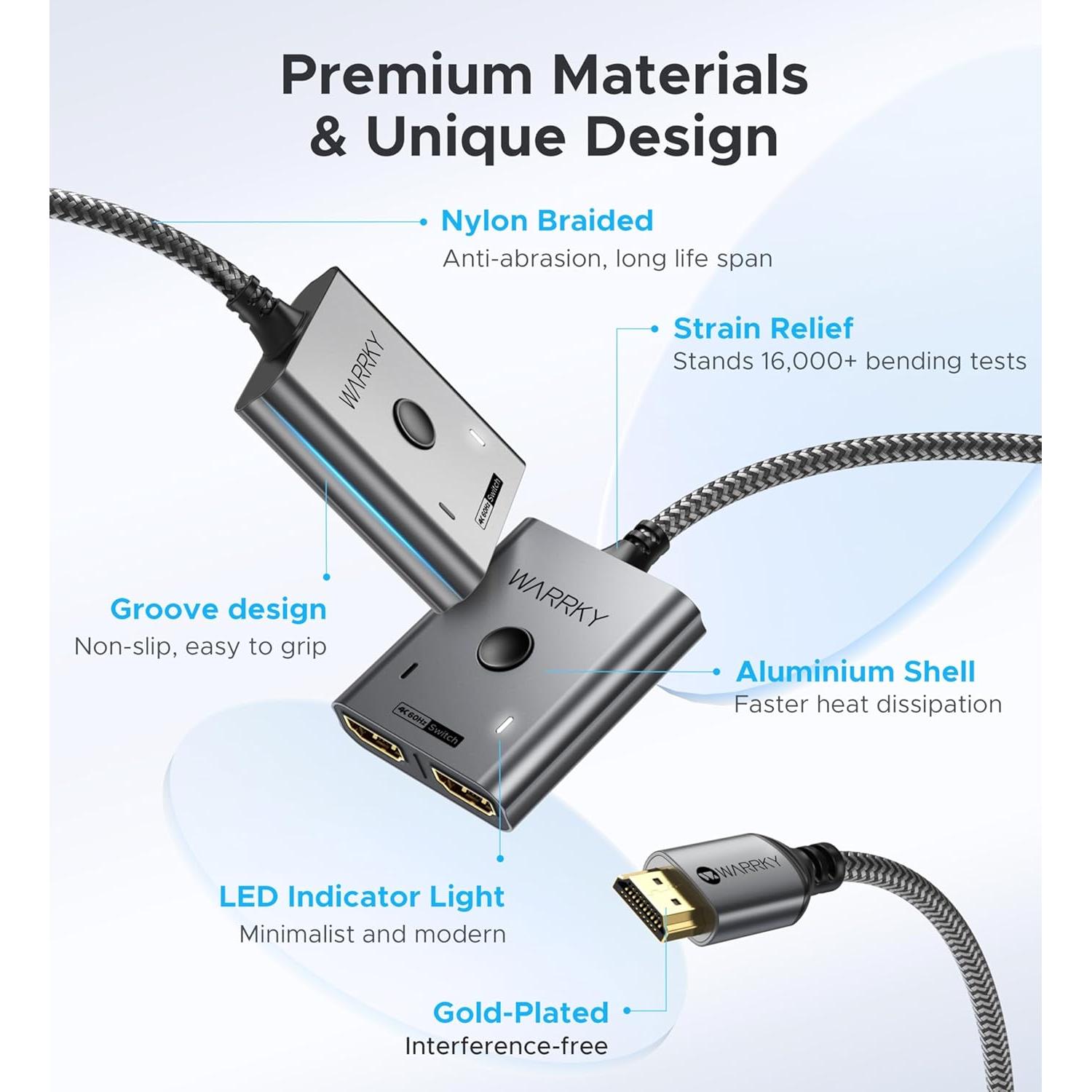 Interruptor HDMI 2 en 1 WARRKY 4K 60Hz con Cable 1m