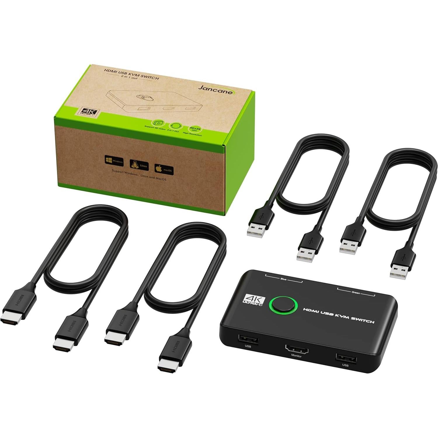 Conmutador KVM HDMI 4K Jancane 2 Puertos USB 1.2m