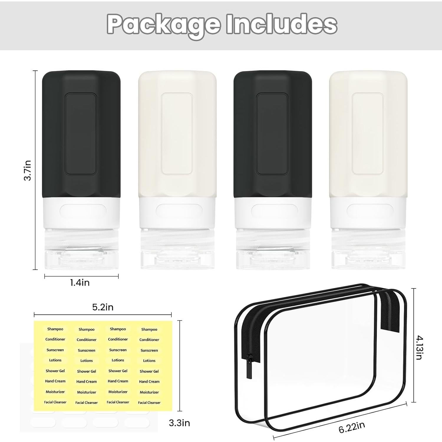 Botellas de Viaje Silicona Ruinovate 59 ml 4 Piezas Negro