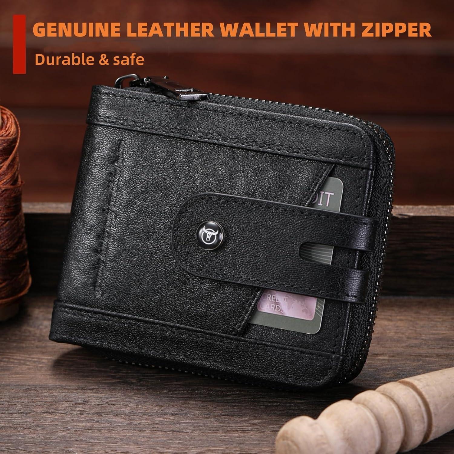 Billetera de Cuero Genuino Bullcaptain T23 Negra con RFID