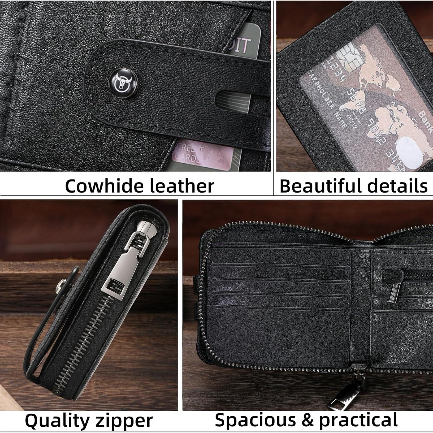 Billetera de Cuero Genuino Bullcaptain T23 Negra con RFID
