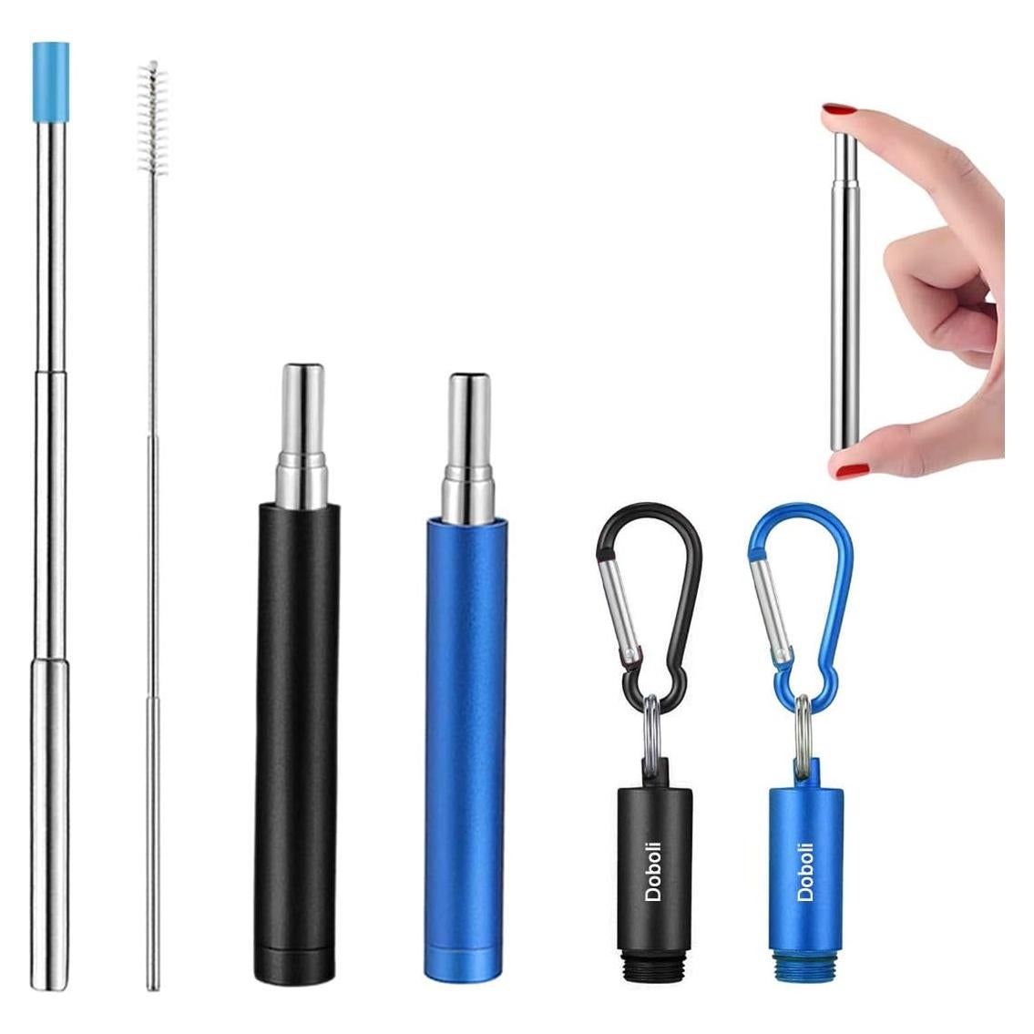 Paquete de 2 Pajitas Metálicas Reutilizables Doboli Telescópicas