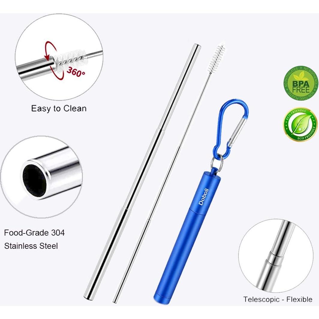 Paquete de 2 Pajitas Metálicas Reutilizables Doboli Telescópicas