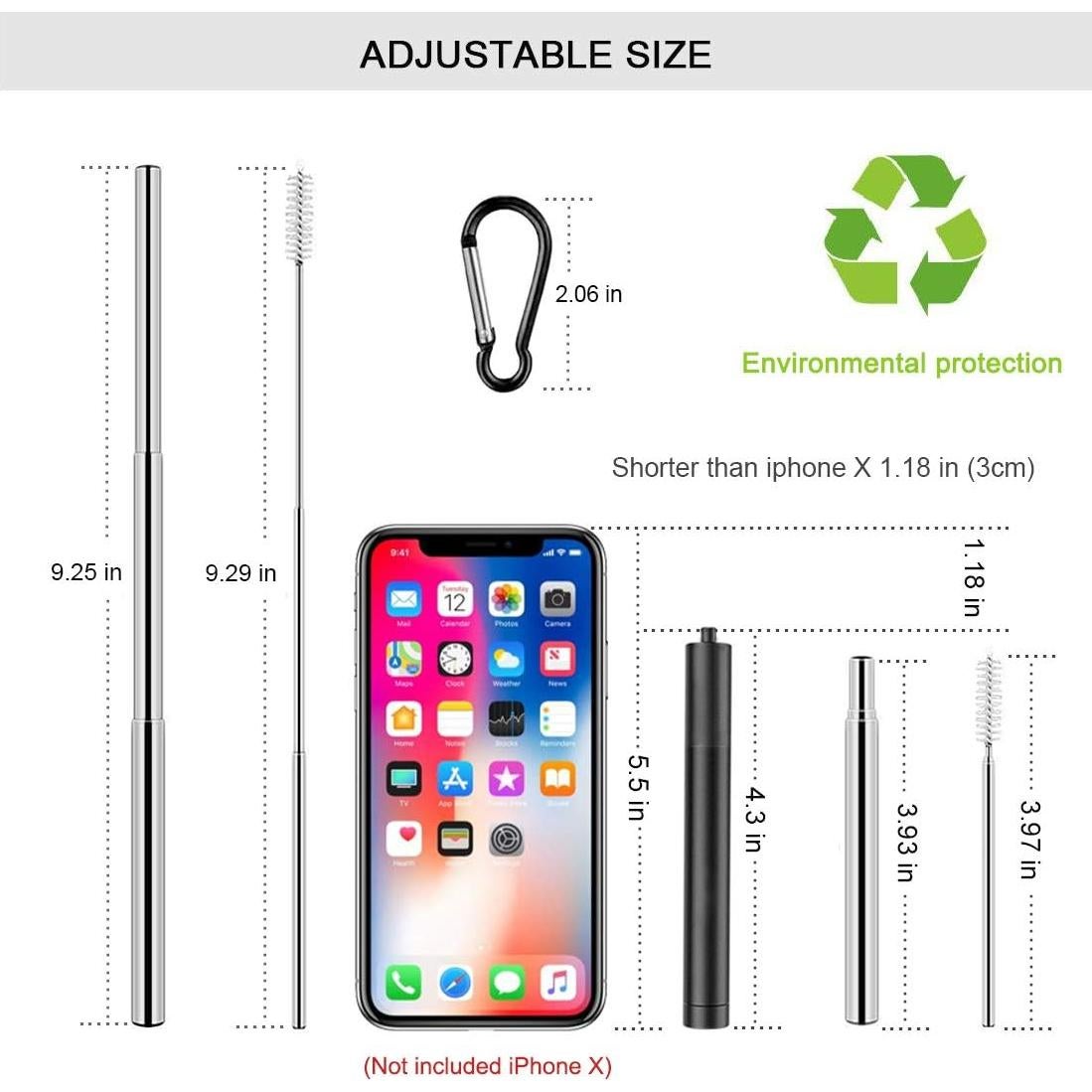 Paquete de 2 Pajitas Metálicas Reutilizables Doboli Telescópicas