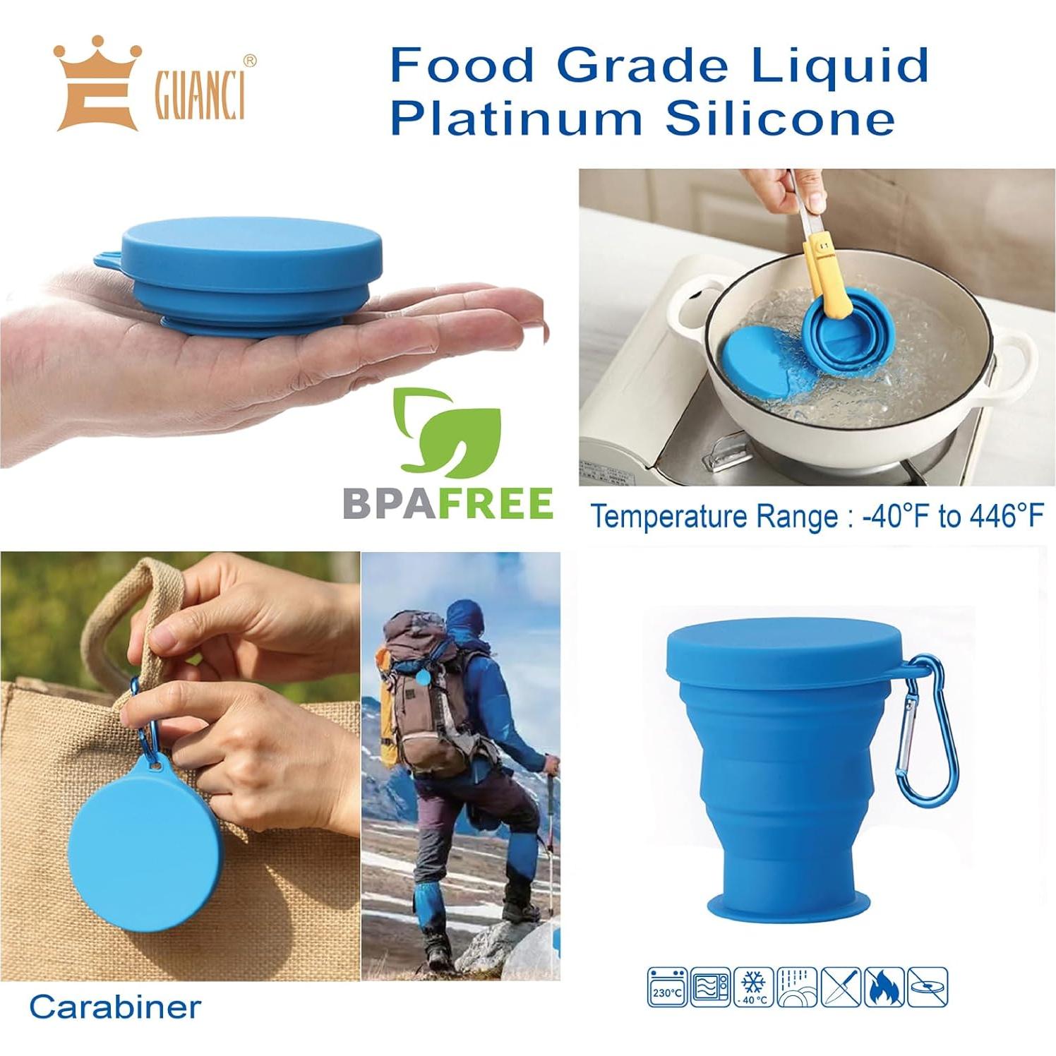 Conjunto de 4 Tazas de Viaje Plegables Silicona GUANCI 180ml