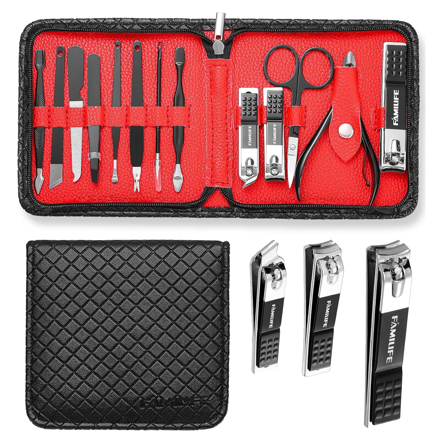 Kit de Uñas FAMILIFE 13 Piezas Acero Inoxidable Negro