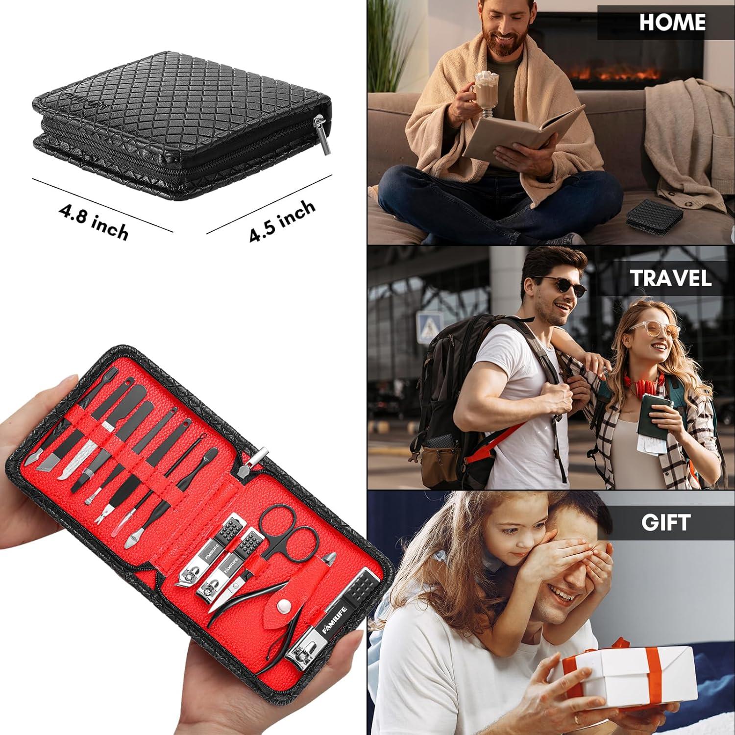 Kit de Uñas FAMILIFE 13 Piezas Acero Inoxidable Negro