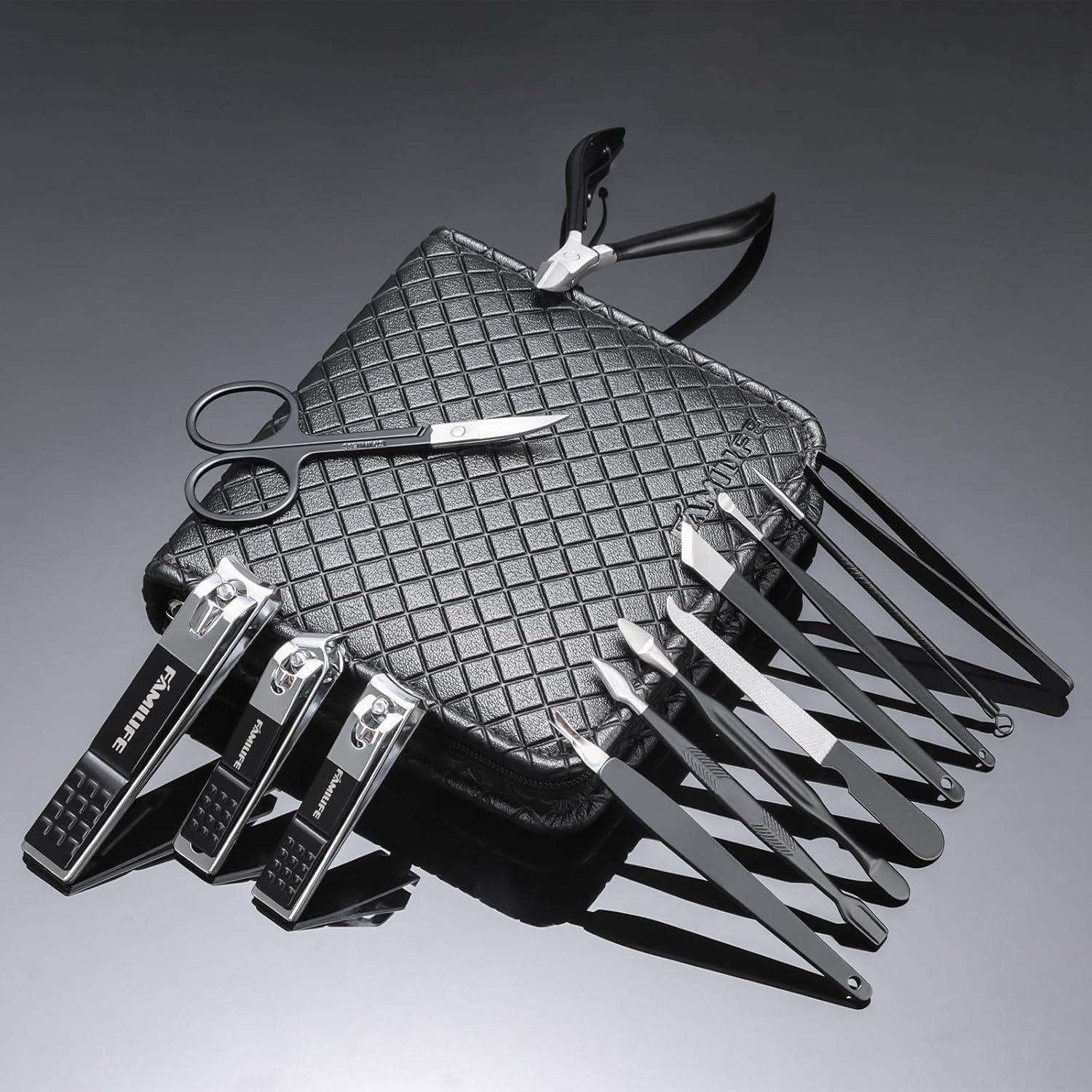 Kit de Uñas FAMILIFE 13 Piezas Acero Inoxidable Negro