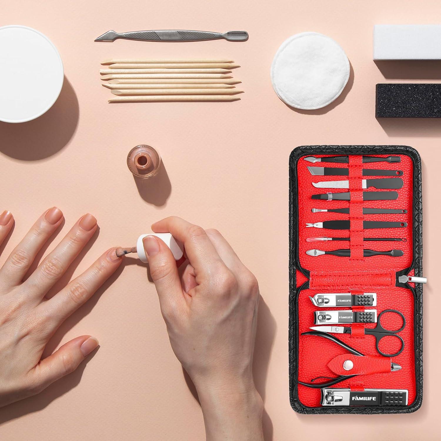 Kit de Uñas FAMILIFE 13 Piezas Acero Inoxidable Negro