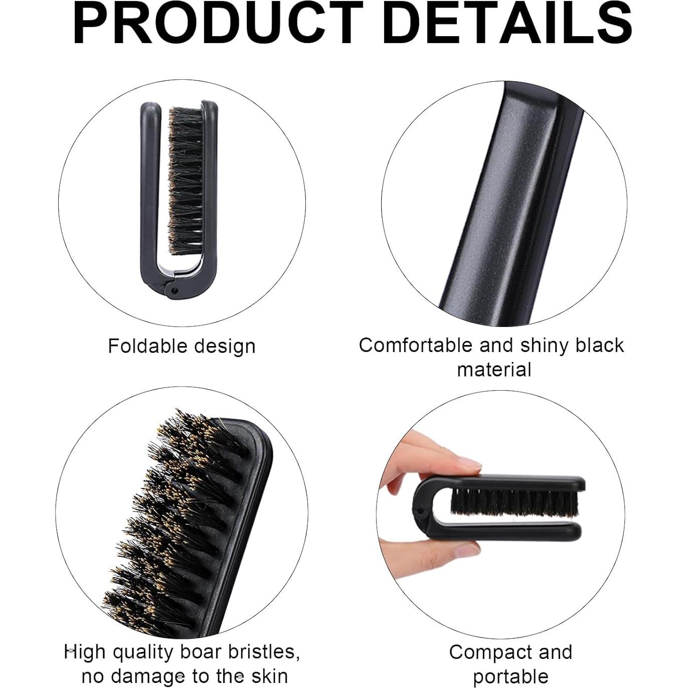 Cepillo de Pelo Plegable MOZEAT LENS 2 Pcs Cerda de Jabalí Negro