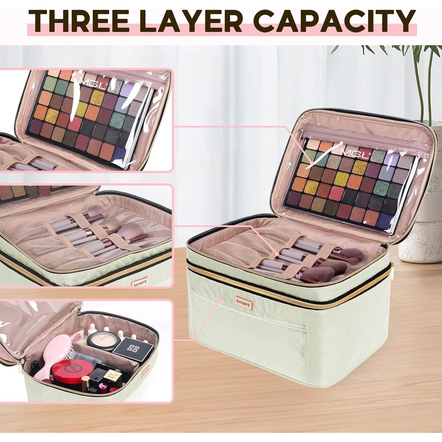 Bolsa de Maquillaje BAFAMYE Doble Capa 27.4L Beige