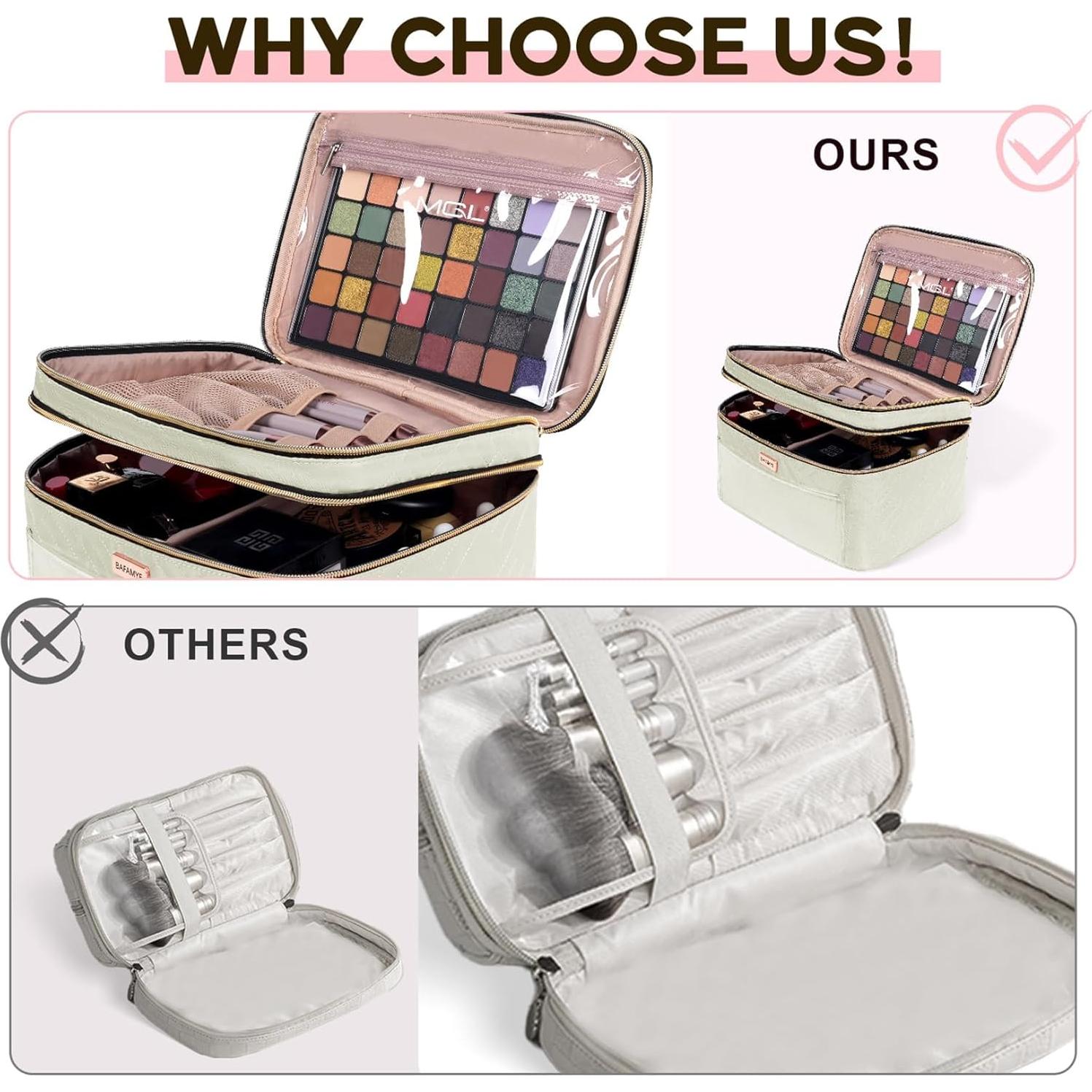 Bolsa de Maquillaje BAFAMYE Doble Capa 27.4L Beige