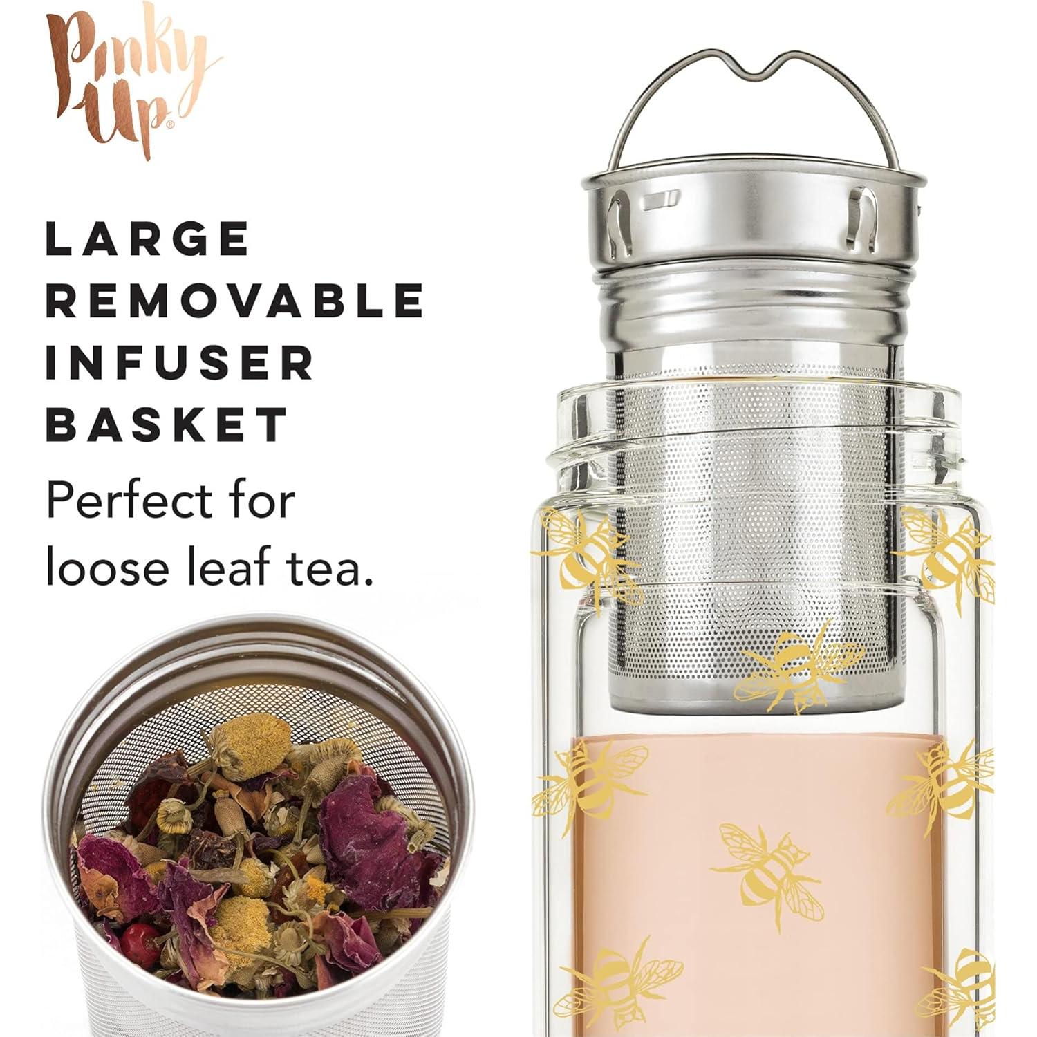 Taza Infusora Pinky Up Blair de Vidrio Doble Pared 473 ml