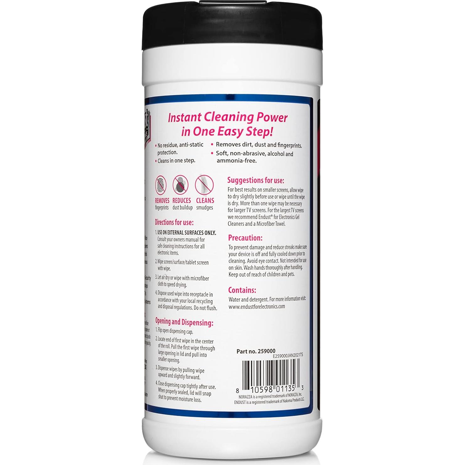 Toallitas Antiestáticas Premojadas Endust 70 Unidades 15x15 cm