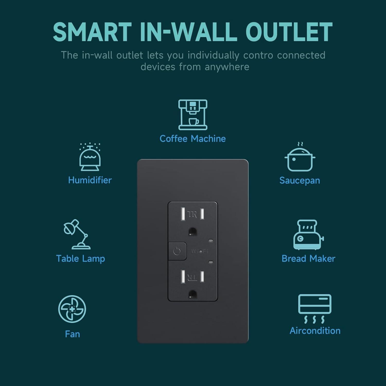 Enchufe Eléctrico Inteligente TOPELER Negro 15A Control Remoto